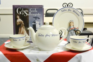 Reproduction of a tea set commissioned by Alva Erskine Smith Vanderbilt for a women's suffrage rally on her property in Newport, RI.